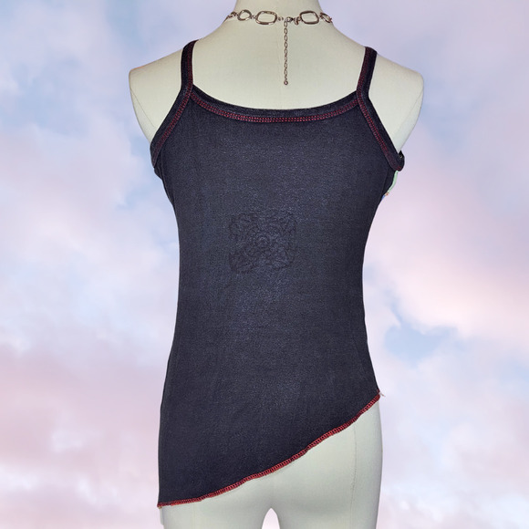 Colorful Tye Dye Patchwork Boho Festival Hippie Cotton Asymmetrical Tank Top - Picture 6 of 7